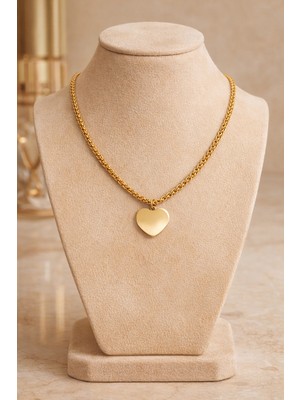 Allivo Altın Renk Rope Zincir Kalp Detaylı Çelik Kolye