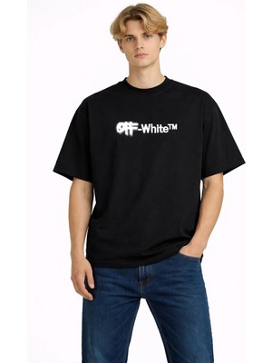 Camblys Unisex Kadın Erkek Off White Spray Ön Baskılı Oversize Kalın Kumaş Bol Kesim Pamuklu T-Shirt