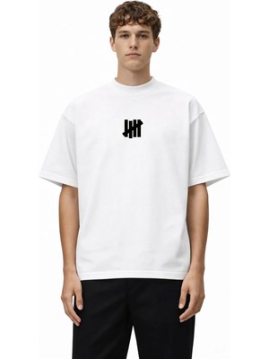 Camblys Unisex Kadın Erkek Özel Tasarım 4 Çizgili Ön Baskılı Oversize Kalın Kumaş Bol Kesim Pamuklu T-Shirt