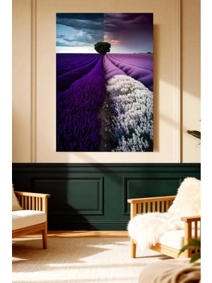 Mushen Studio Mor Lavanta Tarlaları ve Tek Ağaç Manzara Kanvas Tablo Salon Yatak Odası Dekoru
