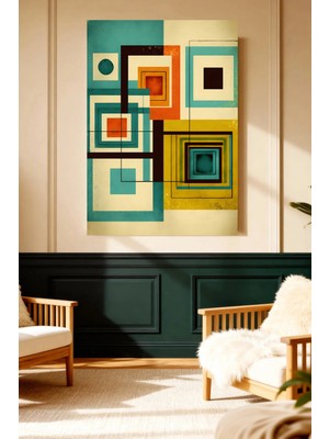 Mushen Studio Retro Geometrik Şekiller Minimalist Sanat Kanvas Tablo Ofis ve Çalışma Odası Dekoru