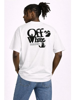 Camblys Unisex Kadın Erkek Off White Baskılı Oversize Kalın Kumaş Bol Kesim Pamuklu T-Shirt