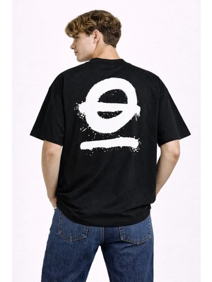 Camblys Unisex Kadın Erkek O Üstü Çizgili Sırt Baskılı Oversize Kalın Kumaş Bol Kesim Pamuklu T-Shirt