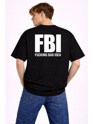 Camblys Unisex Kadın Erkek Fbı Özel Tasarım Sırt Baskılı Oversize Kalın Kumaş Bol Kesim Pamuklu T-Shirt