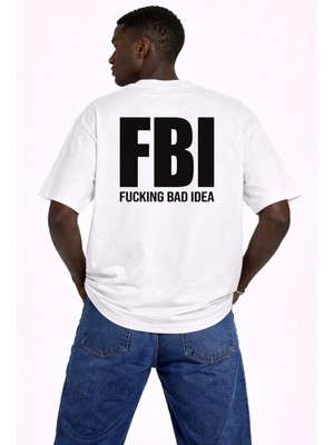 Camblys Unisex Kadın Erkek Fbı Özel Tasarım Sırt Baskılı Oversize Kalın Kumaş Bol Kesim Pamuklu T-Shirt