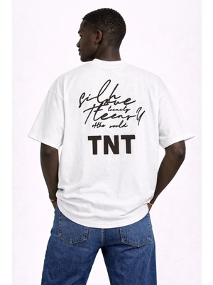 Camblys Unisex Kadın Erkek El Yazı Sırt Baskılı Oversize Kalın Kumaş Bol Kesim Pamuklu T-Shirt