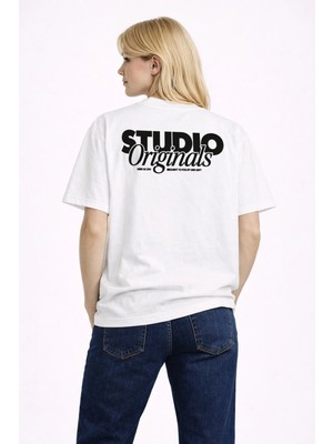 Camblys Unisex Kadın Erkek Studio Orgınal Sırt Baskılı Oversize Kalın Kumaş Bol Kesim Pamuklu T-Shirt