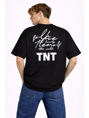 Camblys Unisex Kadın Erkek El Yazı Sırt Baskılı Oversize Kalın Kumaş Bol Kesim Pamuklu T-Shirt