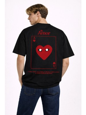 Camblys Unisex Kadın Erkek Comme Mi Amor Sırt Baskılı Oversize Kalın Kumaş Bol Kesim Pamuklu T-Shirt