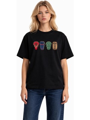Camblys Unisex Kadın Erkek Etnik Figür Ön Baskılı Oversize Kalın Kumaş Bol Kesim Pamuklu T-Shirt