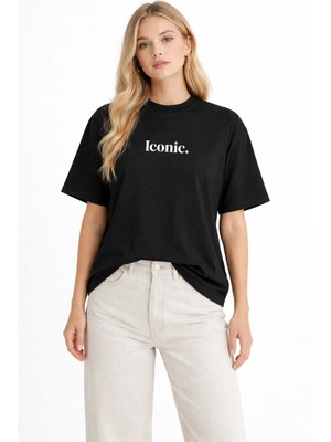 Camblys Kadın Iconic Yazılı Ön Baskılı Oversize Kalın Kumaş Bol Kesim Pamuklu T-Shirt