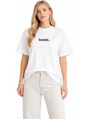 Camblys Kadın Iconic Yazılı Ön Baskılı Oversize Kalın Kumaş Bol Kesim Pamuklu T-Shirt