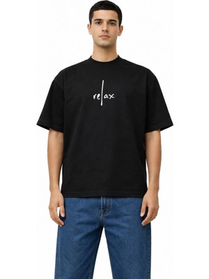 Camblys Kadın Erkek Unisex Relax Ön Yazı Baskılı Oversize Kalın Kumaş Bol Kesim Pamuklu T-Shirt