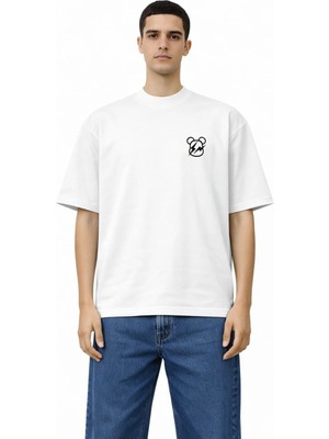 Camblys Kadın Erkek Unisex Şimşek Tavşan Ön Logo Baskılı Oversize Kalın Kumaş Bol Kesim Pamuklu T-Shirt