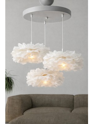 Luxora Design Beyaz Çiçek Tasarım 3’lü Sarkıt Avize