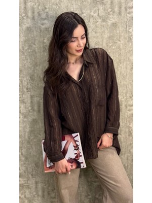 Leilaa Gold Işleme Çizgili Gömlek