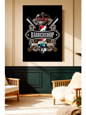 Mushen Studio Barber Shop Kafatası Ustura Vintage Kanvas Tablo Solvent Baskı Erkek Dekoru Duvar