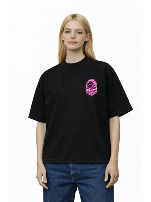 Camblys Kadın Erkek Unisex Bathıng Age Logo Pembe Ön Baskılı Oversize Kalın Kumaş Bol Kesim Pamuklu T-Shirt