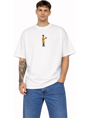 Camblys Kadın Erkek Unisex Kobe Bryant Ön Baskılı Oversize Kalın Kumaş Bol Kesim Pamuklu T-Shirt