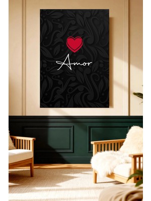 Mushen Studio Amor Kalp Siyah Desenli Romantik Kanvas Tablo