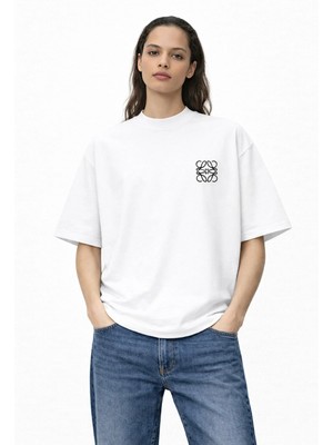 Camblys Kadın Erkek Unisex Loe Logo Ön Baskılı Oversize Kalın Kumaş Bol Kesim Pamuklu T-Shirt
