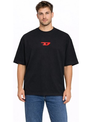 Camblys Kadın Erkek Unisex D Büyük Logo Dize Önlogo Baskılı Oversize Kalın Kumaş Bol Kesim Pamuklu T-Shirt