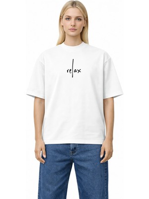 Camblys Kadın Erkek Unisex Relax Ön Yazı Baskılı Oversize Kalın Kumaş Bol Kesim Pamuklu T-Shirt