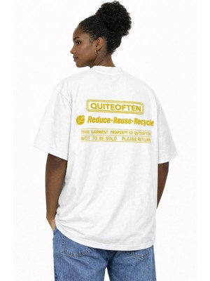 Camblys Kadın Erkek Unisex Quiteoftenn Sırt Yazı Baskılı Oversize Kalın Kumaş Bol Kesim Pamuklu T-Shirt