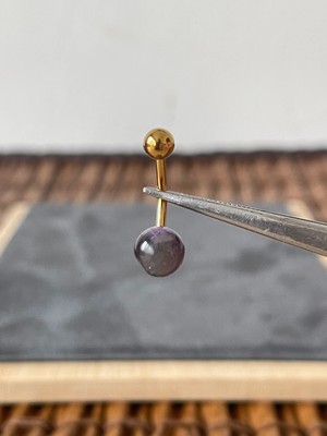 Aida Jewelss %100 Cerrahi Çelik  Doğal Ametis Taşlı Çelik Göbek Piercingi Altın