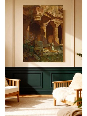 Mushen Studio Kaplan ve Tapınak Vintage Sanat Kanvas Tablo