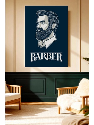 Mushen Studio Barber Sakallı Erkek Portresi Vintage Kanvas Tablo Solvent Baskı Erkek Dekoru Duvar