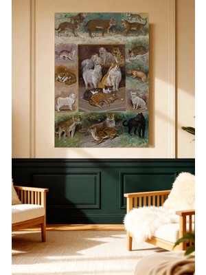 Mushen Studio Farklı Kedigiller Çeşitleri Vintage Kanvas Tablo Solvent Baskı Hayvan Sanatı Duvar