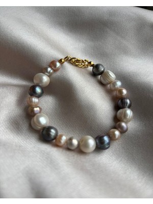 Taşmir Sertifikalı Gerçek Pembe Beyaz Siyah Inci Bileklik