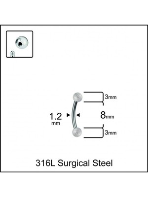 Aida Jewelss %100 Cerrahi Çelik Cancanlı Top 3mm x 8mm x 1.2mm Çelik Banana Piercing