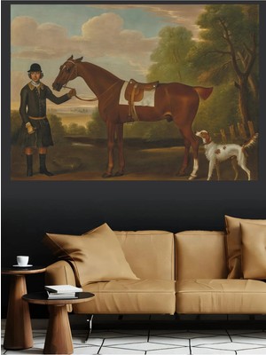 Mushen Studio Avcı ve At Portresi Vintage Kanvas Tablo Büyük Boy Yağlıboya Tarzı At Resmi Dekor