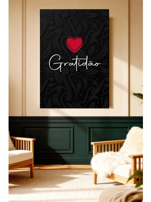 Mushen Studio Gratidão Kalp Siyah Desenli Motivasyon Kanvas Tablo