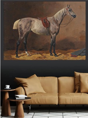 Mushen Studio At Portresi Vintage Yağlıboya Tarzı Kanvas Tablo Büyük Boy At Resmi Duvar Posteri Dekor