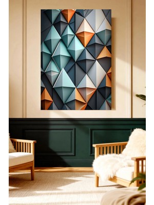 Mushen Studio Geometrik Piramit Desen 3D Etkili Kanvas Tablo