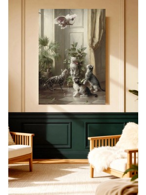 Mushen Studio Yavru Kediler Kakadu Papağanı Vintage Kanvas Tablo Solvent Baskı Hayvan Sanatı Duvar