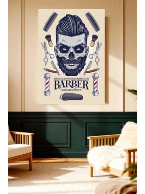 Mushen Studio Hipster Kafatası Berber Aletleri Vintage Kanvas Tablo Solvent Baskı Erkek Dekoru Duvar