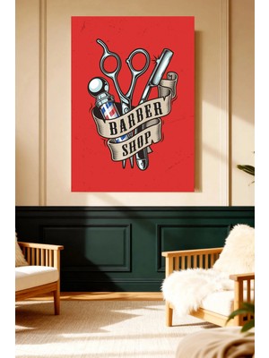 Mushen Studio Vintage Barber Shop Koltuk Retro Kanvas Tablo Solvent Baskı Erkek Dekoru Duvar Sanatı