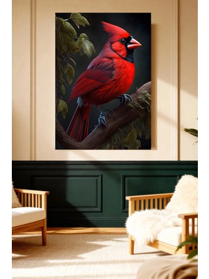 Mushen Studio Kırmızı Kardinal Kuşu Dal Üzerinde Kanvas Tablo