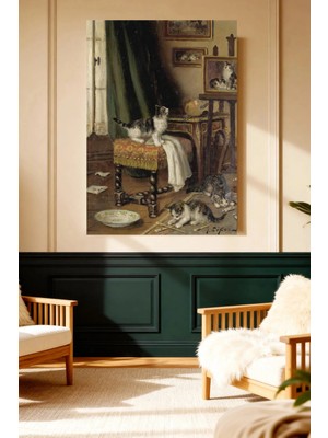 Mushen Studio Kedi Illüstrasyonu Retro Sanat Kanvas Tablo