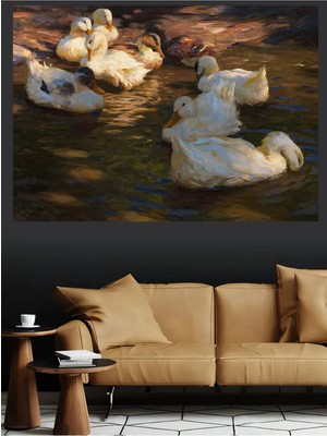 Mushen Studio Ördekler Gölde Yağlı Boya Tarzı Doğa Kanvas Tablo