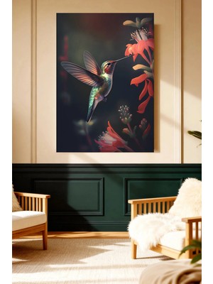 Kanvas Tablo Kolibri Çiçek Hummingbird Tropikal Doğa Dekor Hd Baskı Mushen Studio
