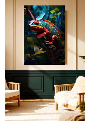 Mushen Studio Renkli Bukalemun Detaylı Sanat Kanvas Tablo