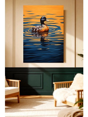 Mushen Studio Ördek Su Üzerinde Turuncu Mavi Dalga Yağlıboya Kanvas Tablo