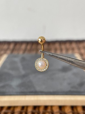 Aida Jewelss %100 Cerrahi Çelik   Pırlanta Modeli Incili Göbek Piercingi