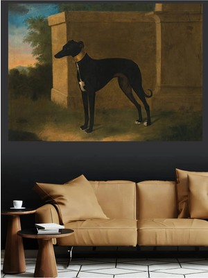 Mushen Studio Siyah Tazı Köpek Portresi Vintage Kanvas Tablo Büyük Boy Yağlıboya Tarzı Köpek Resmi