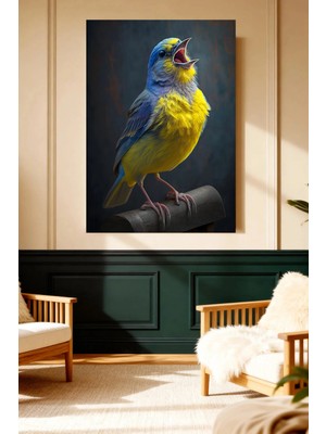 Mushen Studio Kanvas Tablo Renkli Kuş Şarkı Söyleyen Mavi Sarı Doğa Dekor Hd Baskı